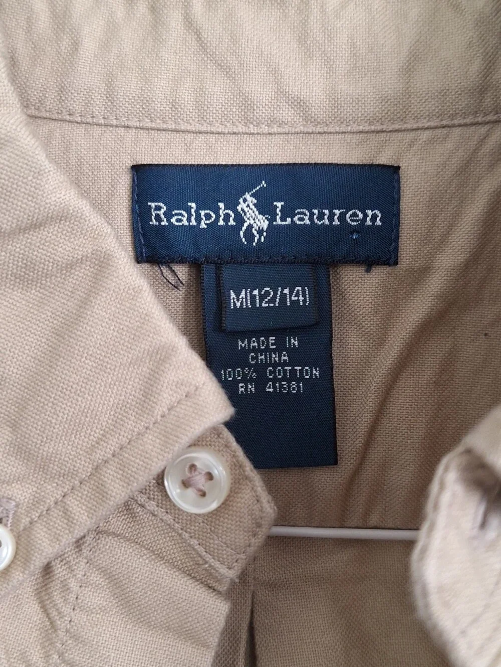 Ralph Lauren Boys Shirt Khaki Sz M 12/14 NWOT